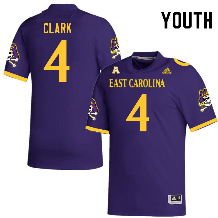 Youth #4 Javion Clark ECU Pirates College Football Jerseys Stitched-Purple